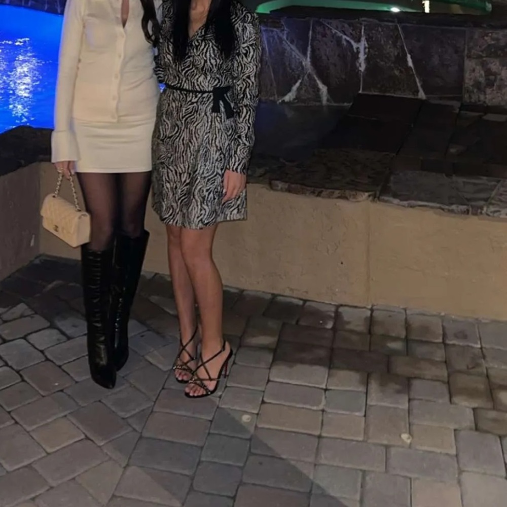 Cream Long Sleeve Sequin Dress